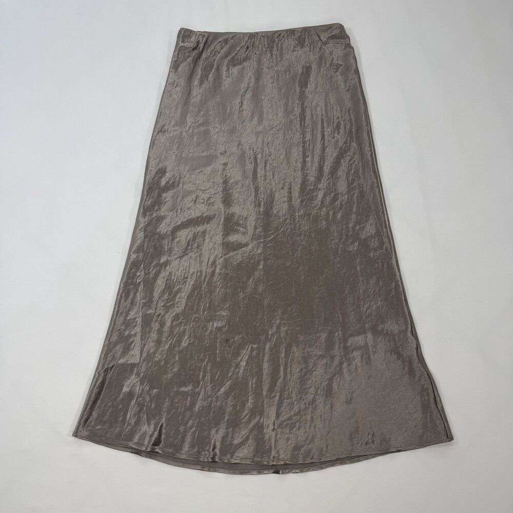 MAX MARA Pull On Satin Midi Skirt Approx Size 28 in Waist Taupe Brownish Gray